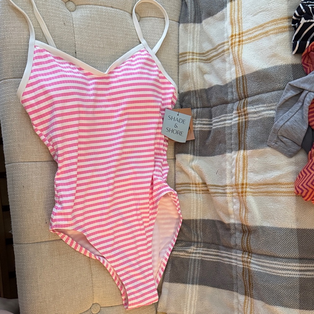 Shade & Shore Pink and White One-Piece Swimsuit